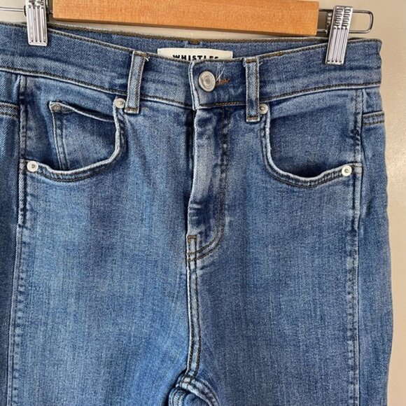 Whistles blue denim curved seam high rise raw hem ankle cropped mom jeans 26 - Picture 4 of 12